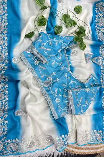Blue Color  embroidery sequence work georgette Saree