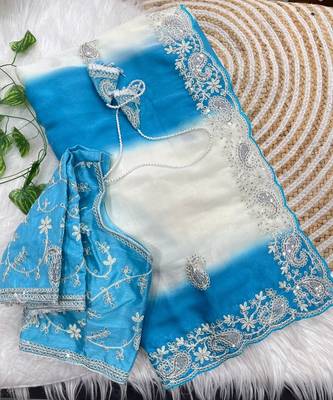 Blue Color  embroidery sequence work georgette Saree 3
