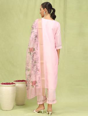 pink fancy silk blend kurta set 3