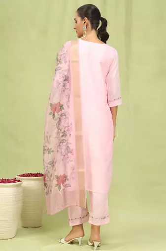 pink fancy silk blend kurta set