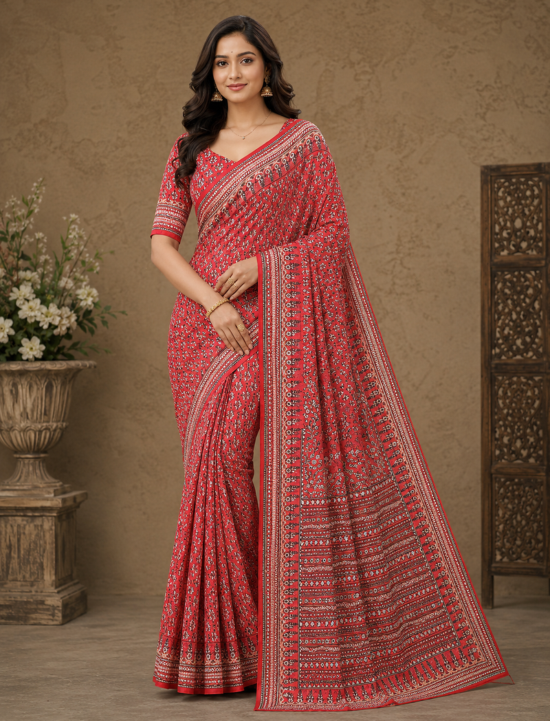red hand with katdana and real mirror georgette saree