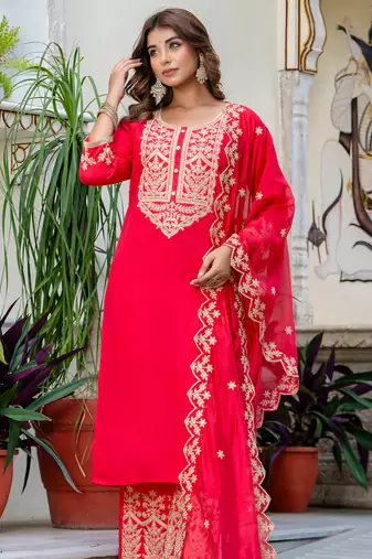pink fancy silk blend kurta set