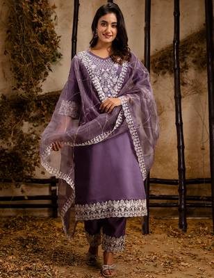 lavender fancy silk blend kurta set 1