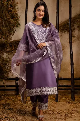 lavender fancy silk blend kurta set