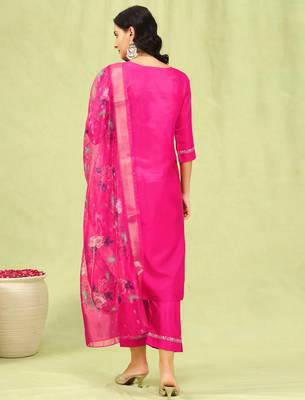 rani-pink fancy silk blend kurta set 4