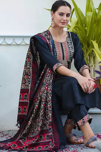 black fancy silk blend kurta set
