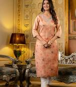 peach fancy silk blend kurta set