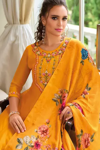 Yellow vichitra silk designer festive wear readymade suit