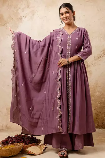 lavender fancy silk blend kurta set
