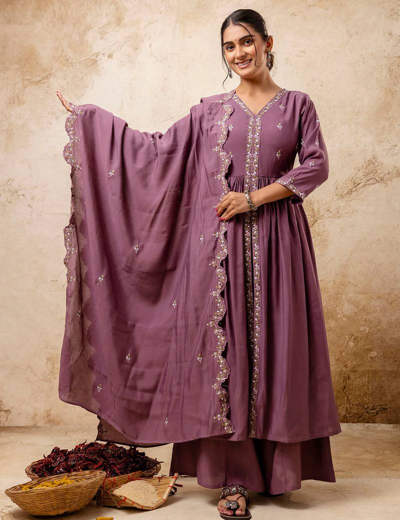 lavender fancy silk blend kurta set