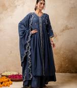 teal fancy silk blend kurta set