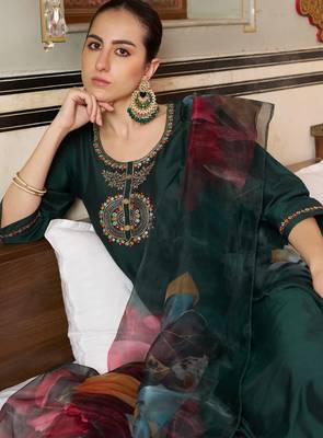 green fancy cotton silk kurta set 2