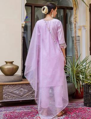 lavender fancy viscose rayon kurta set 3