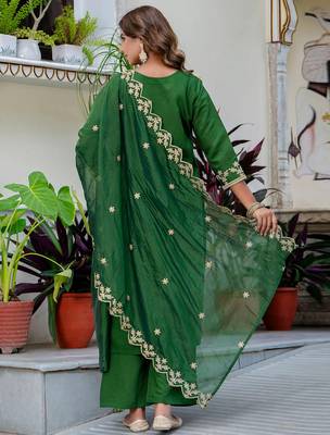 green fancy silk blend kurta set 3