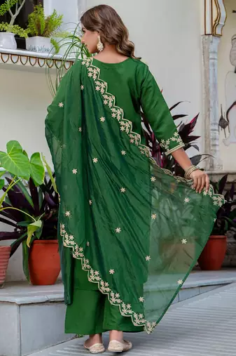 green fancy silk blend kurta set