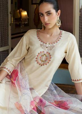 off-white fancy cotton silk kurta set 2
