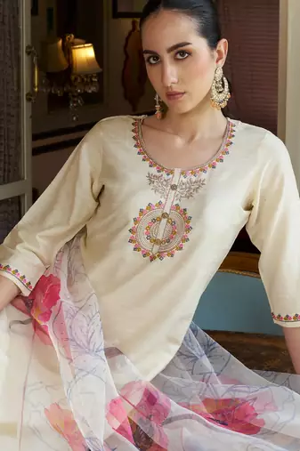 off-white fancy cotton silk kurta set