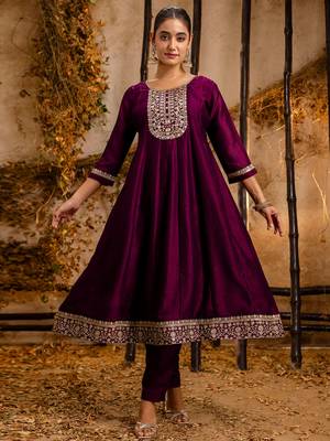 purple fancy silk blend kurta set 2