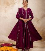 purple fancy silk blend kurta set
