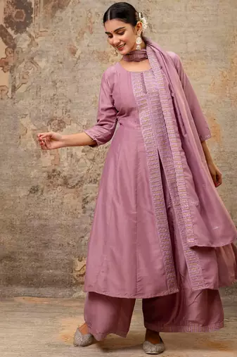 lavender fancy silk blend kurta set