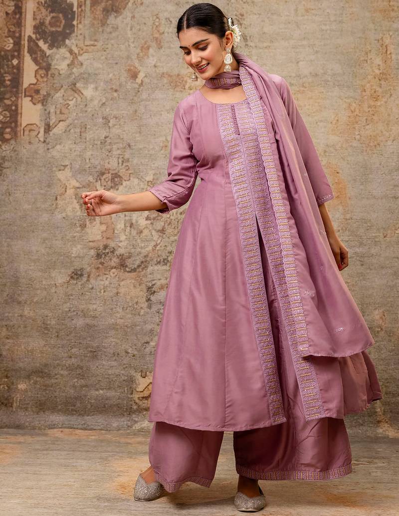 lavender fancy silk blend kurta set