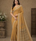 yellow hand with katdana and real mirror georgette saree