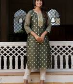 green fancy silk blend long kurti