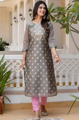 grey fancy silk blend kurta set