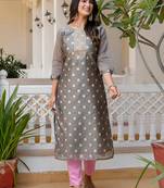 grey fancy silk blend kurta set
