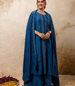 teal fancy silk blend kurta set