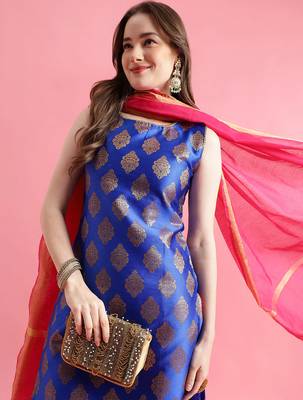 blue fancy silk blend kurta set 4