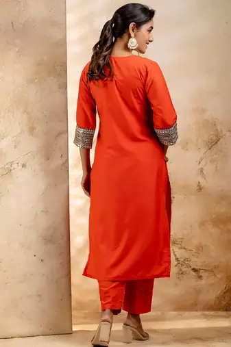 Peach viscose rayon designer festive wear readymade suit