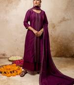 purple fancy silk blend kurta set