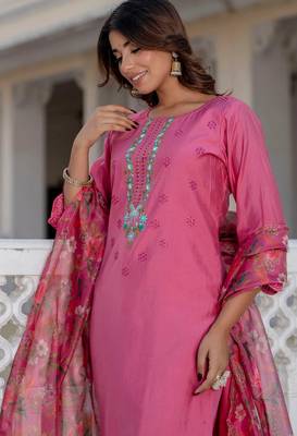 Pink viscose roman silk designer festive wear readymade suit 4