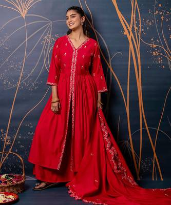 pink fancy silk blend kurta set 1