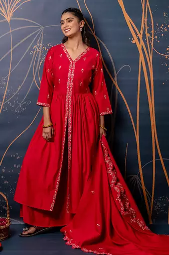 pink fancy silk blend kurta set