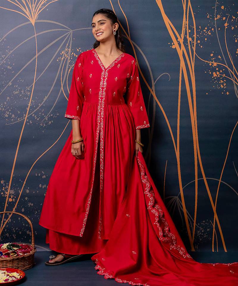 pink fancy silk blend kurta set