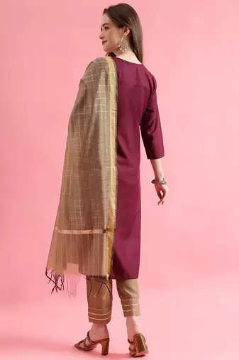 maroon fancy cotton kurta set
