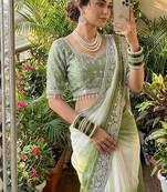 Light Green Color  embroidery sequence work georgette Saree