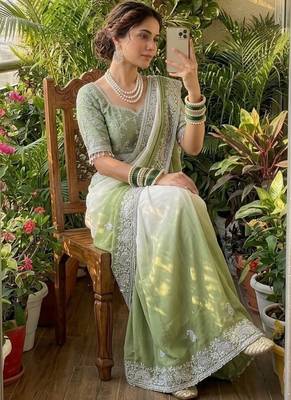 Light Green Color  embroidery sequence work georgette Saree 2