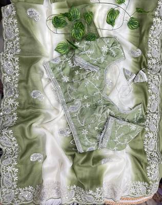 Light Green Color  embroidery sequence work georgette Saree 3