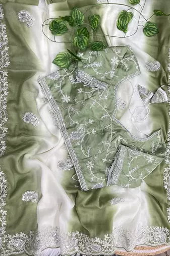 Light Green Color  embroidery sequence work georgette Saree