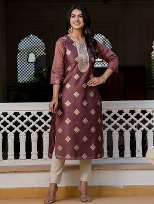 purple fancy silk blend long kurti 1