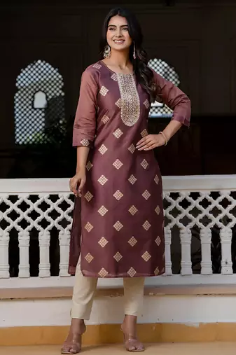 purple fancy silk blend long kurti