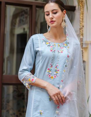 sky-blue fancy viscose rayon kurta set 3