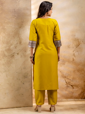 Lemon yellow viscose rayon designer festive wear readymade suit 3