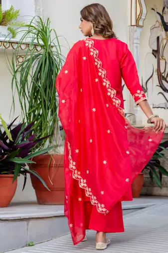 pink fancy silk blend kurta set
