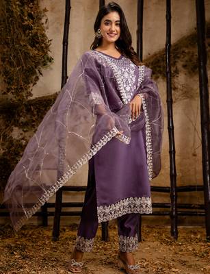 lavender fancy silk blend kurta set 2