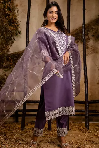 lavender fancy silk blend kurta set