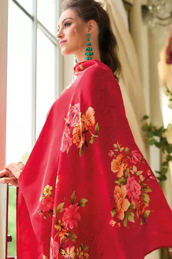 Red vichitra silk designer festive wear readymade suit